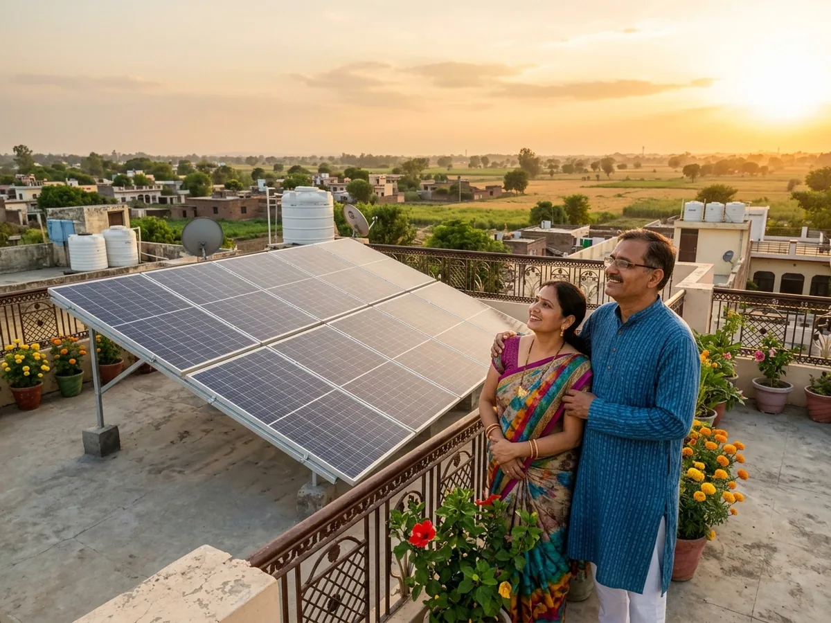 Family with rooftop solar under PM Surya Ghar