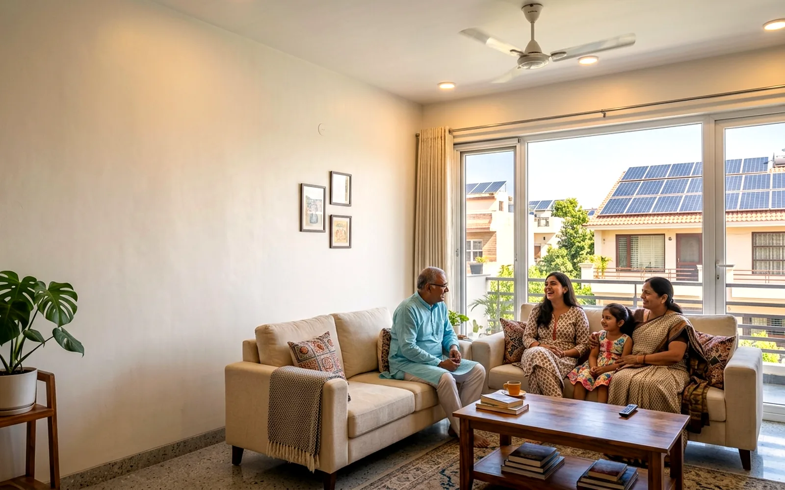 Family saving money with rooftop solar